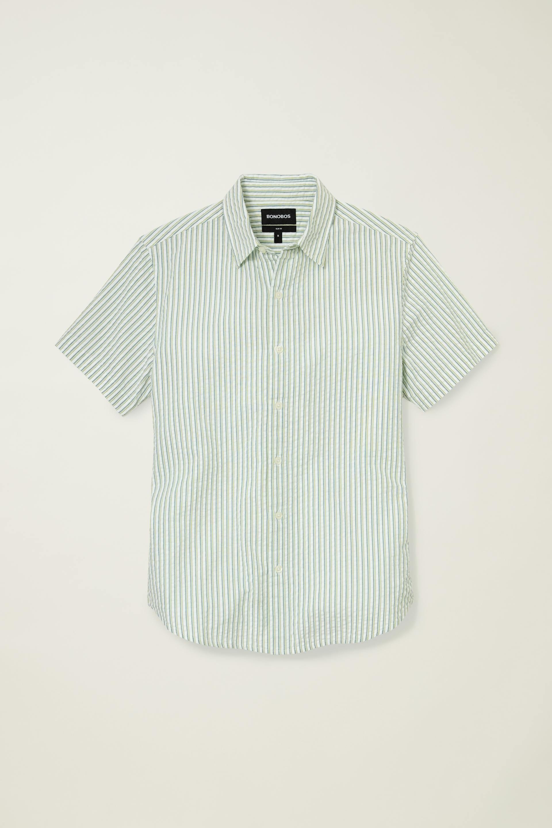 Bonobos Riviera Short Sleeve Shirt Blue Green Stripe