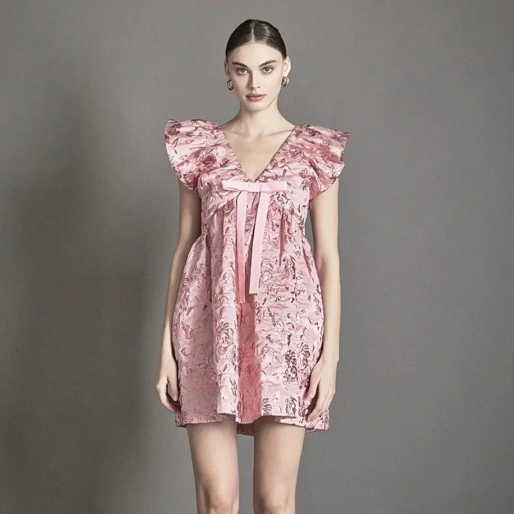 Jacquard Print Mini Dress Pink