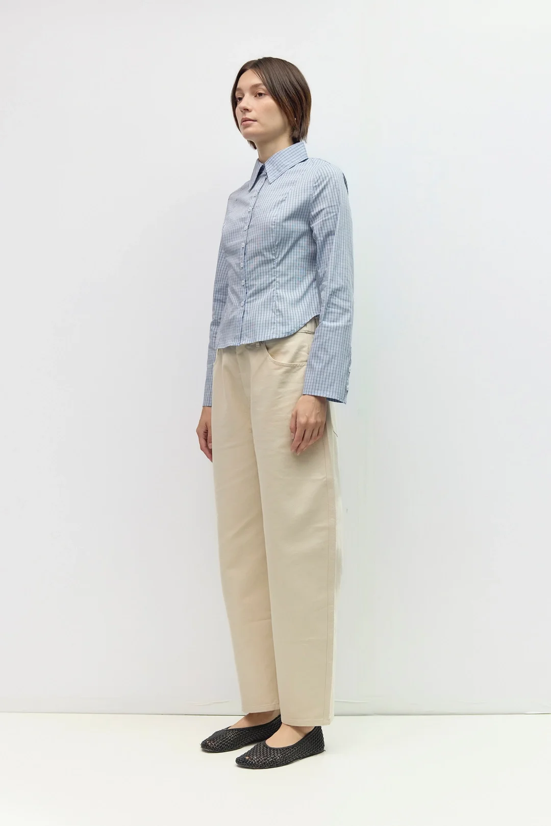 The Nicole Tapered Collared Top Blue Plaid