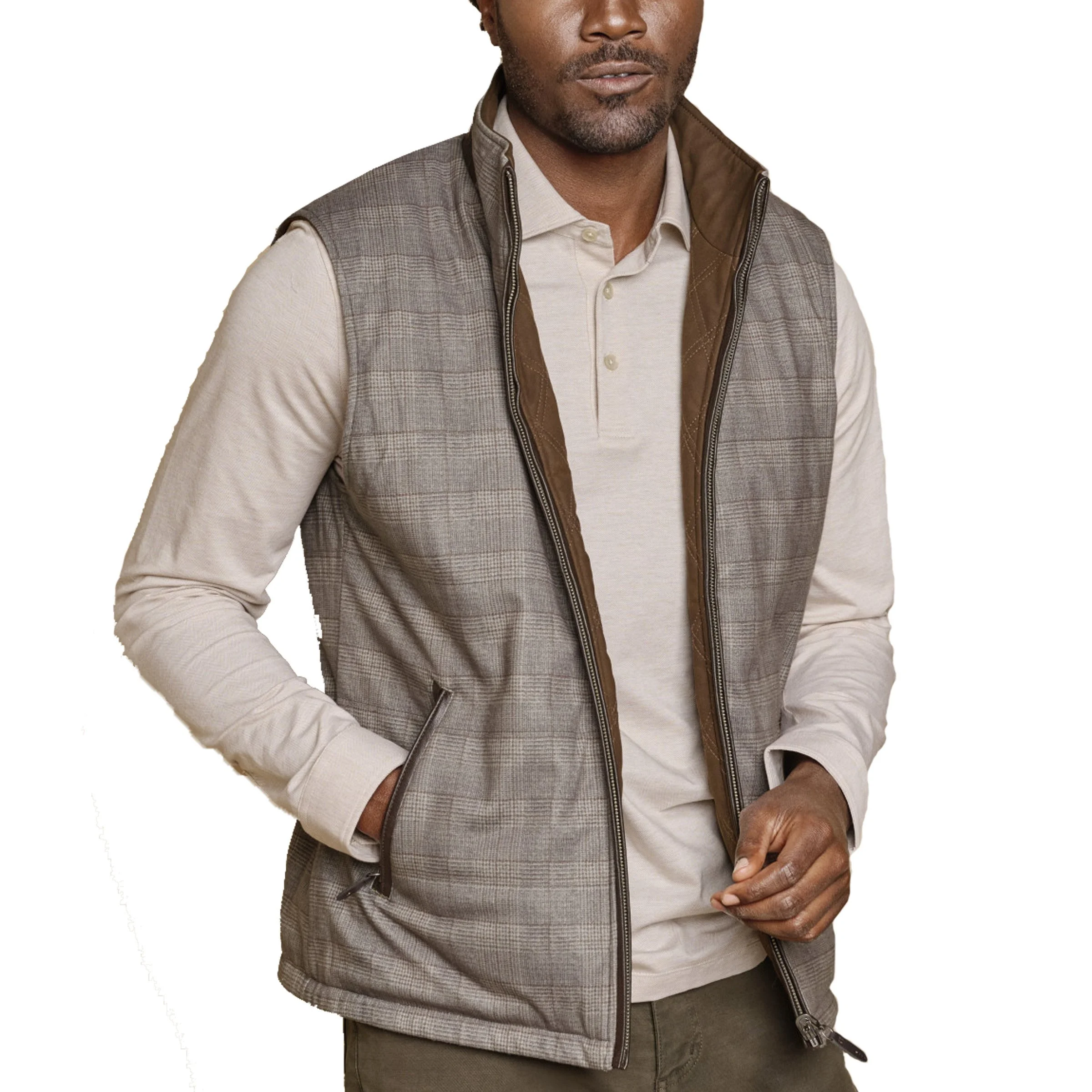 Johnston & Murphy Upton Reversible Vest Light Brown/Brown Plaid