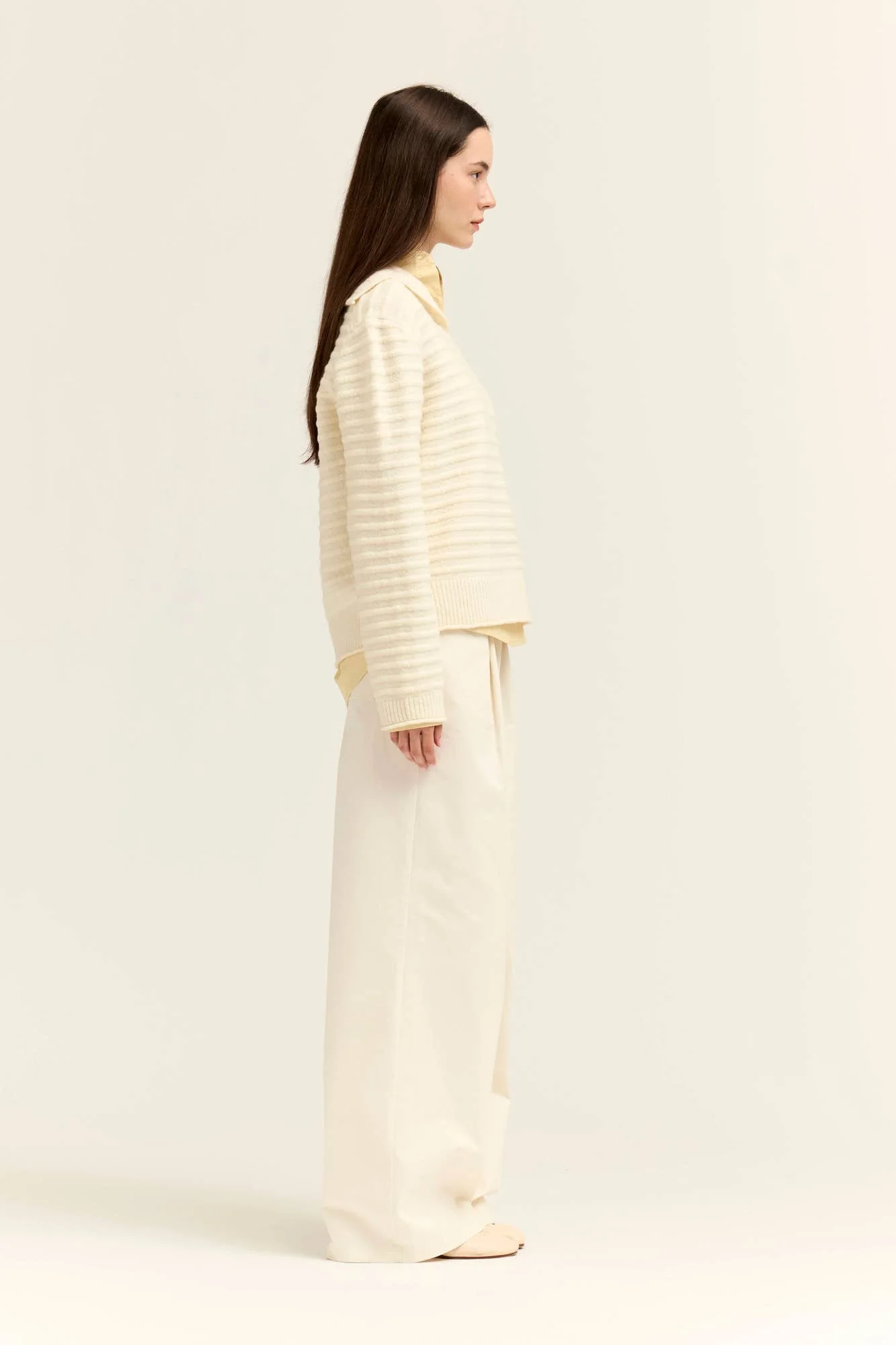 Sailor Collar Textured Knit Pullover Ivory