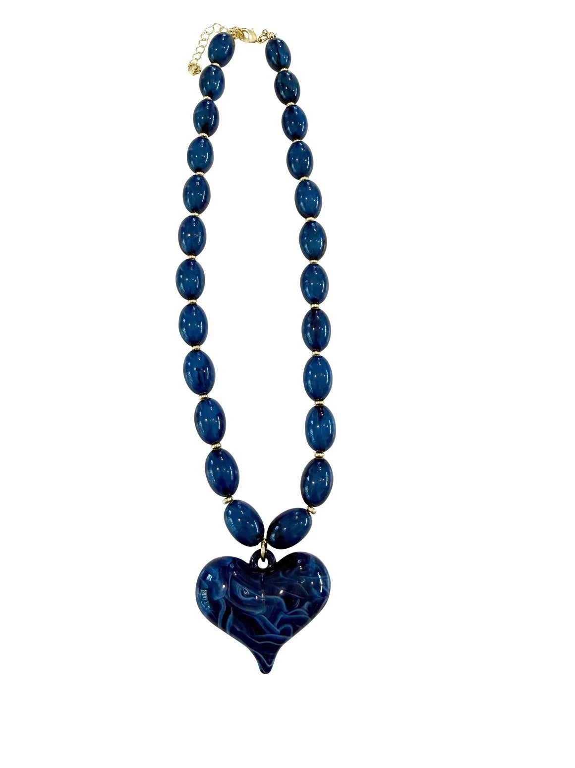 Roxie Chunky Heart Beaded Necklace Navy