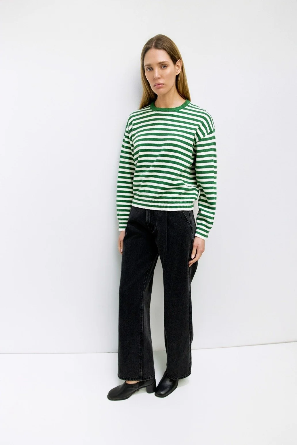 The Kinsley Sweater Green & Ivory Stripe