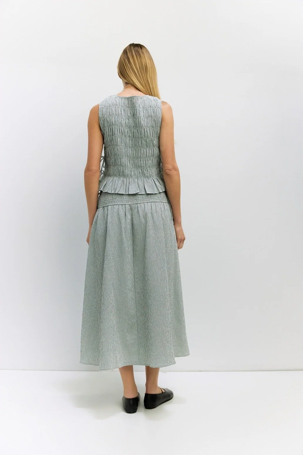 The Malorie Smocked Waist Midi Skirt Seafoam (Copy)