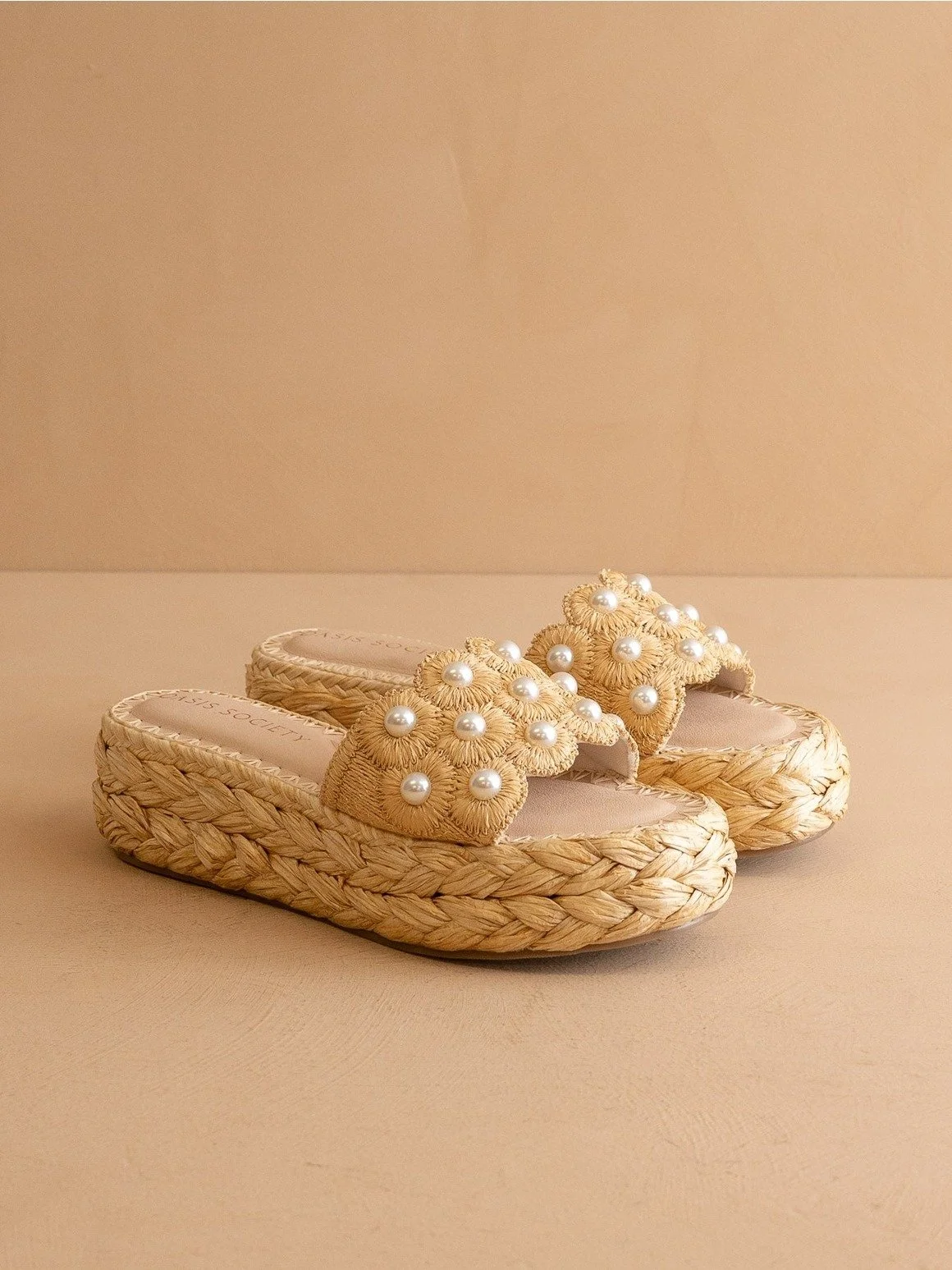 The Candice Natural Floral Raffia Platform Slide