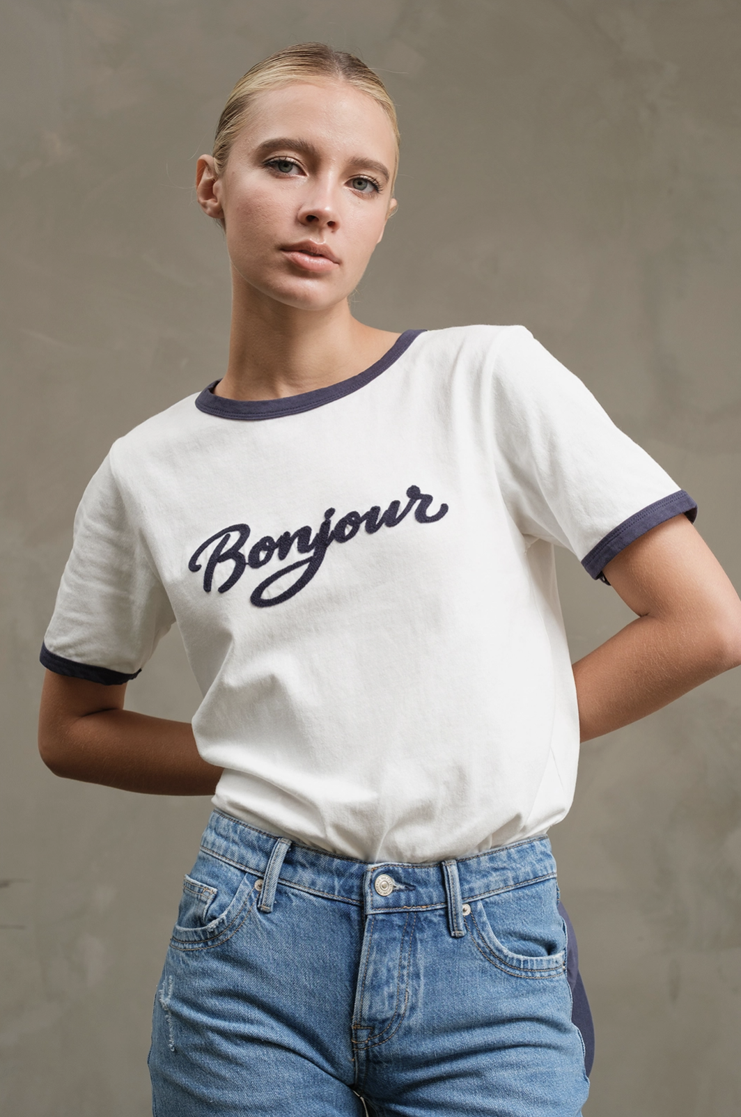 Bonjour Ringer Tee White/Navy