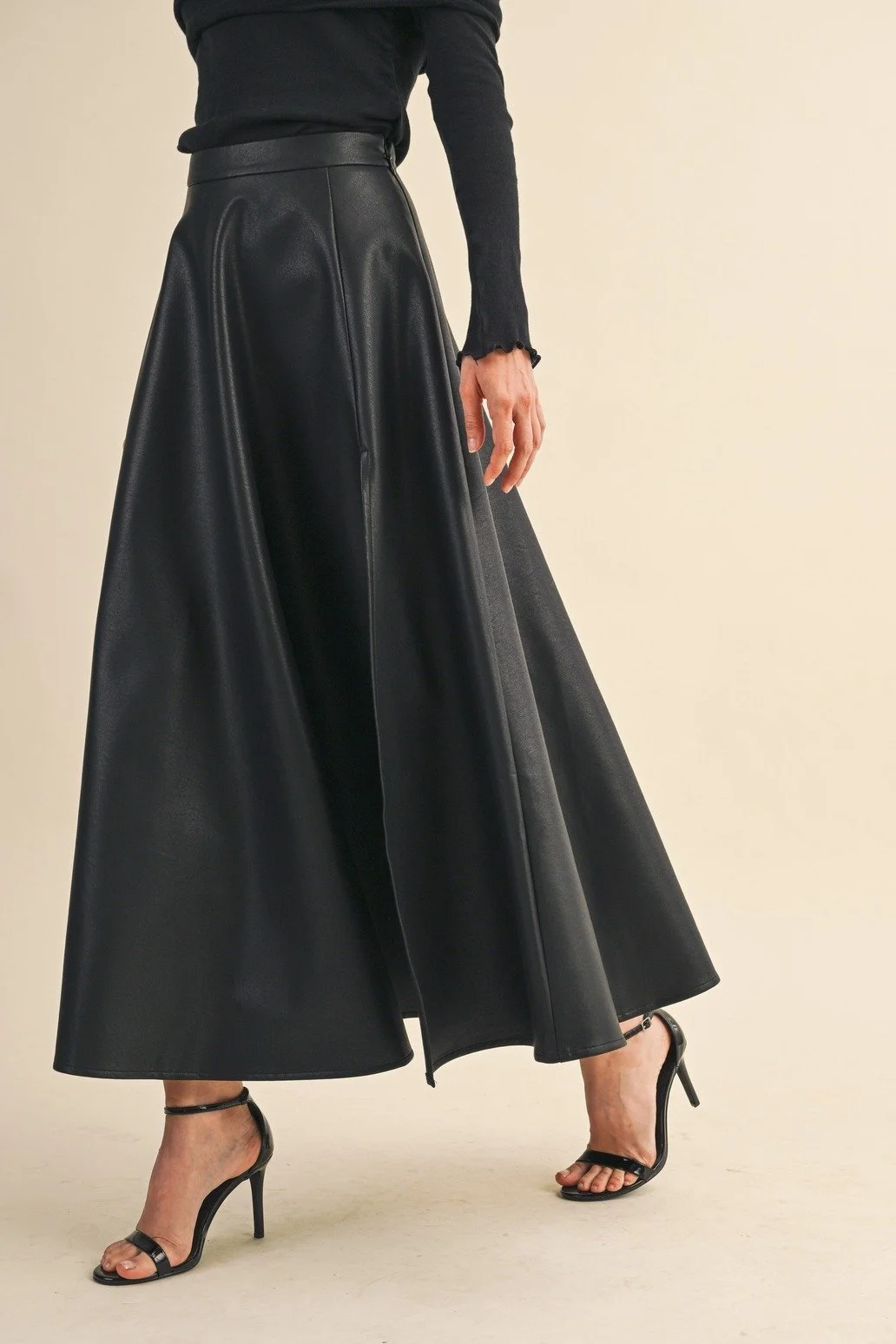 Faux Leather A-line Maxi Skirt Black