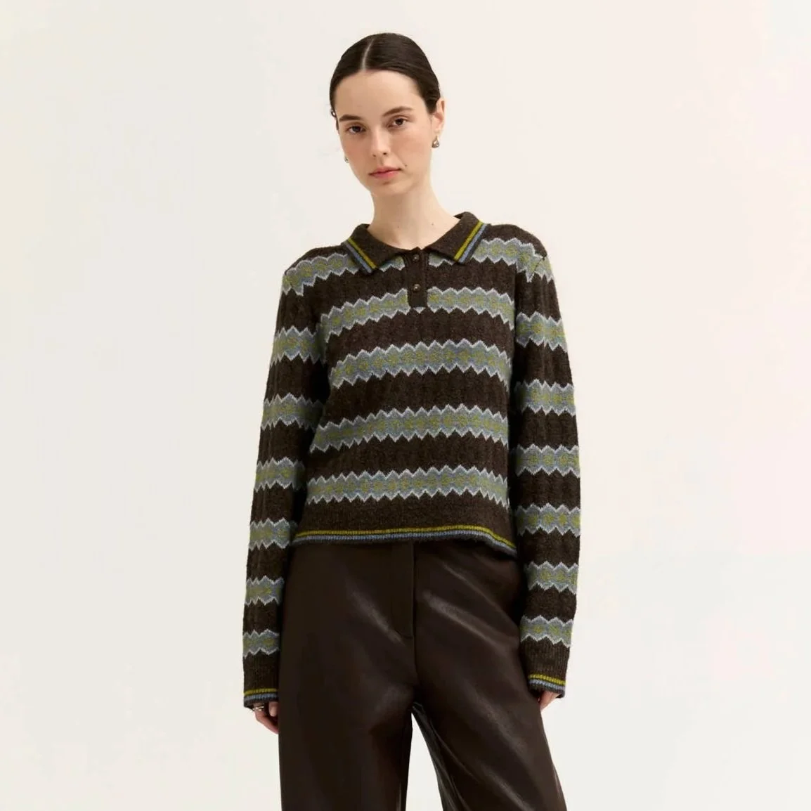 Diamond Knit Polo Sweater Chicory