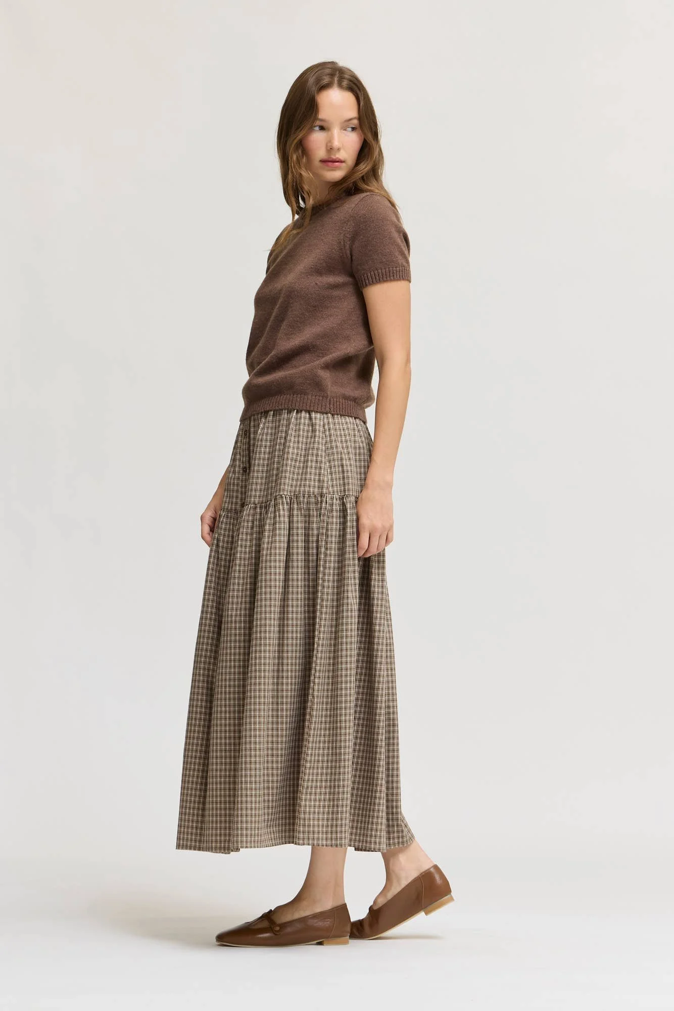 Short Sleeve Knit Sweater Top Chocolate