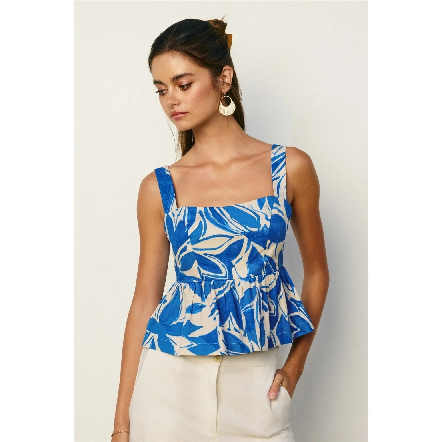 Mykonos Sweetheart Peplum Top Capri Blue