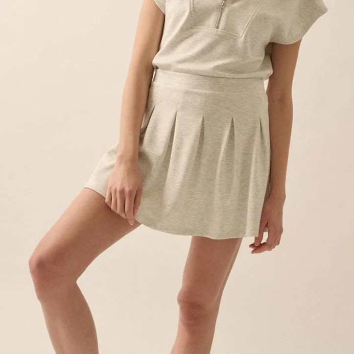 Premium Scuba High Waist Pleated Skort Heather