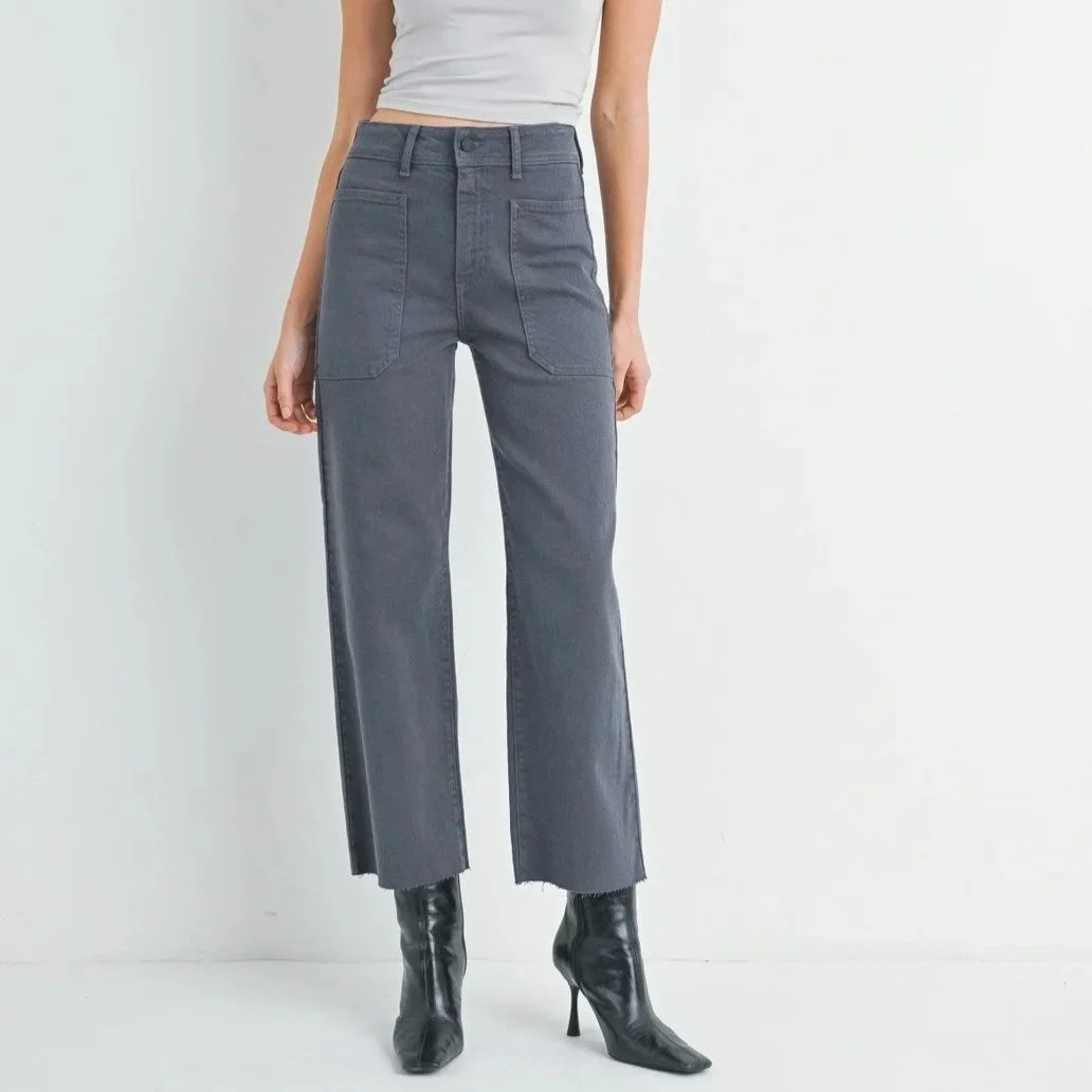 High Rise Utility Wide Leg Jeans Charcoal