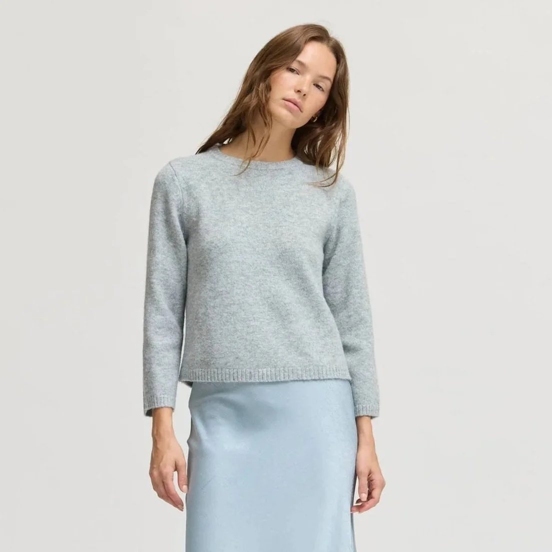 3/4 Sleeve Crew Neck Sweater Sky Grey