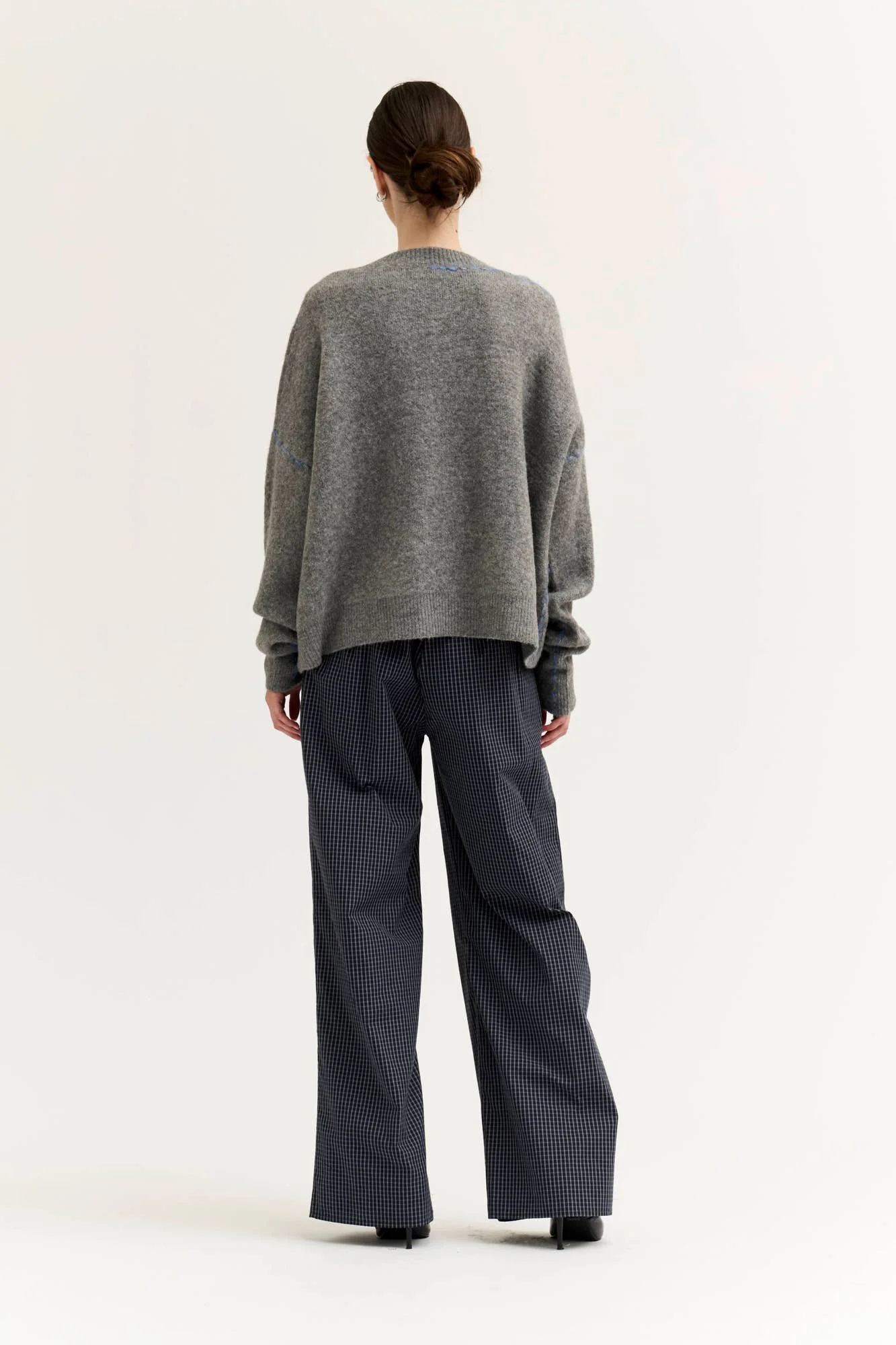 Thread Detail Boxy Sweater Gray with Cobalt