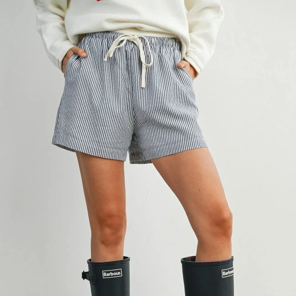 Drawstring Boxer Shorts Navy Stripe