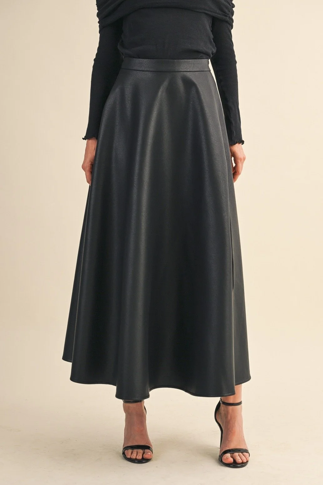 Faux Leather A-line Maxi Skirt Black