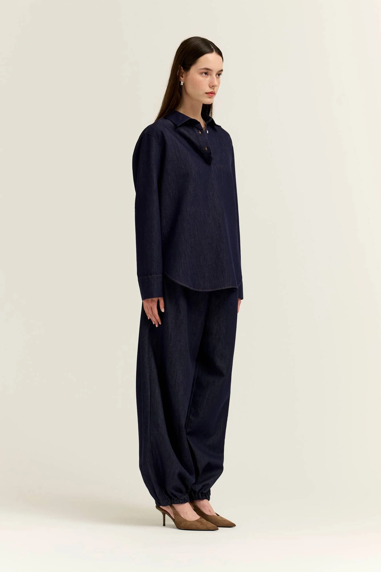 Collared Denim Popover Shirt Indigo