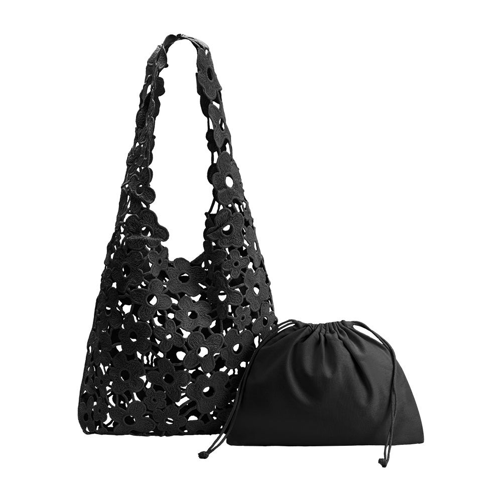 Aster Floral Shoulder Bag Black