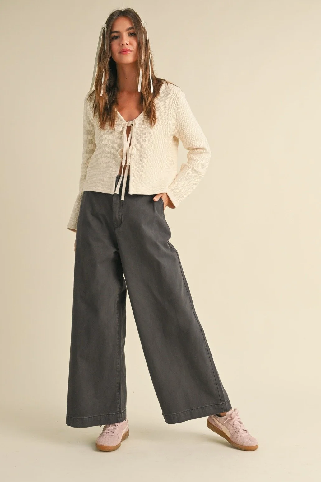 Cotton Wide Leg Pants Charcoal