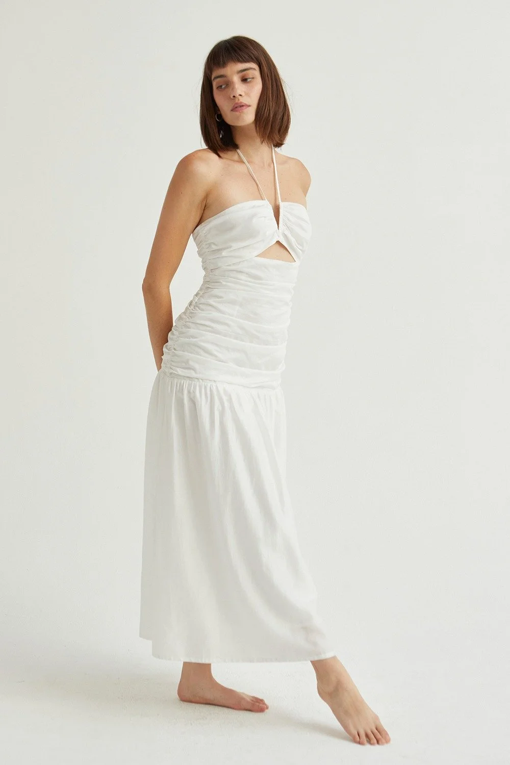 white mini dress halter neck White Eyelet Lace Halter Mini Dress main image 0