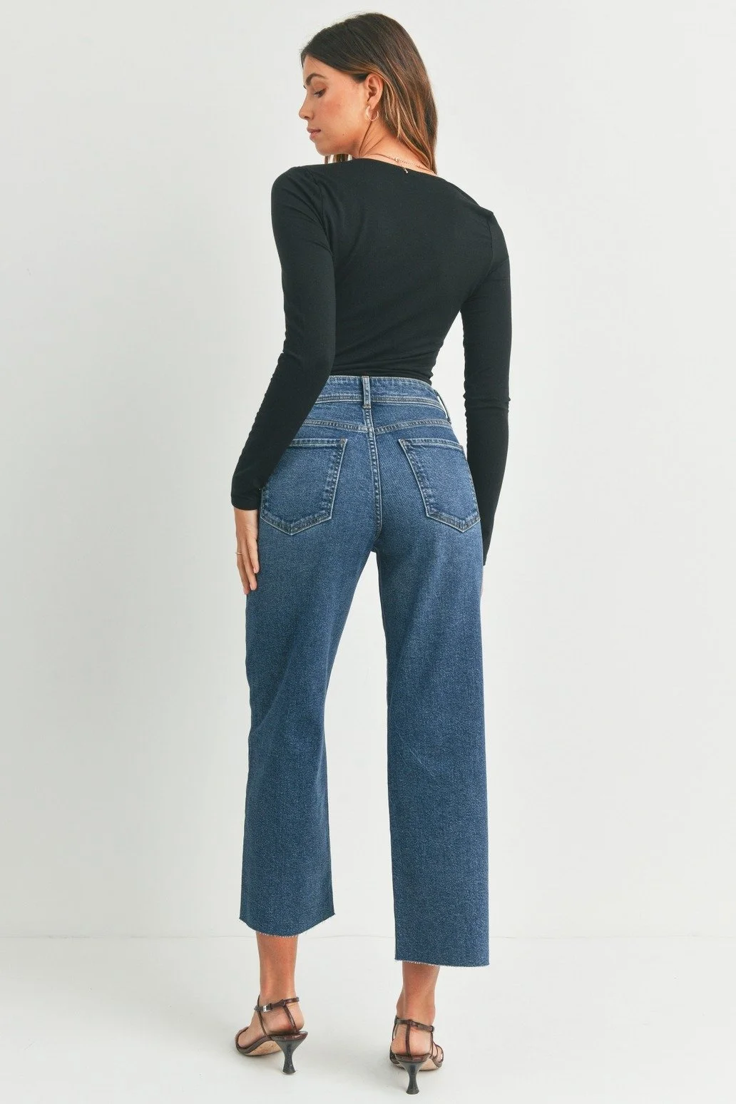 High Rise Utility Wide Leg Jeans Dark Denim