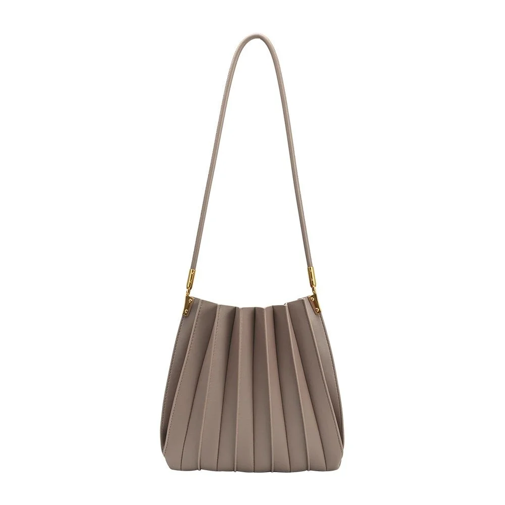Carrie Pleated Vegan Shoulder Bag Mushroom