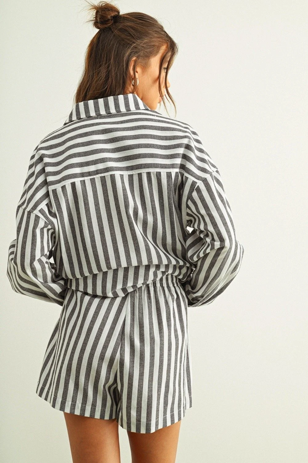 Linen Collared Button Down Black & White Stripe