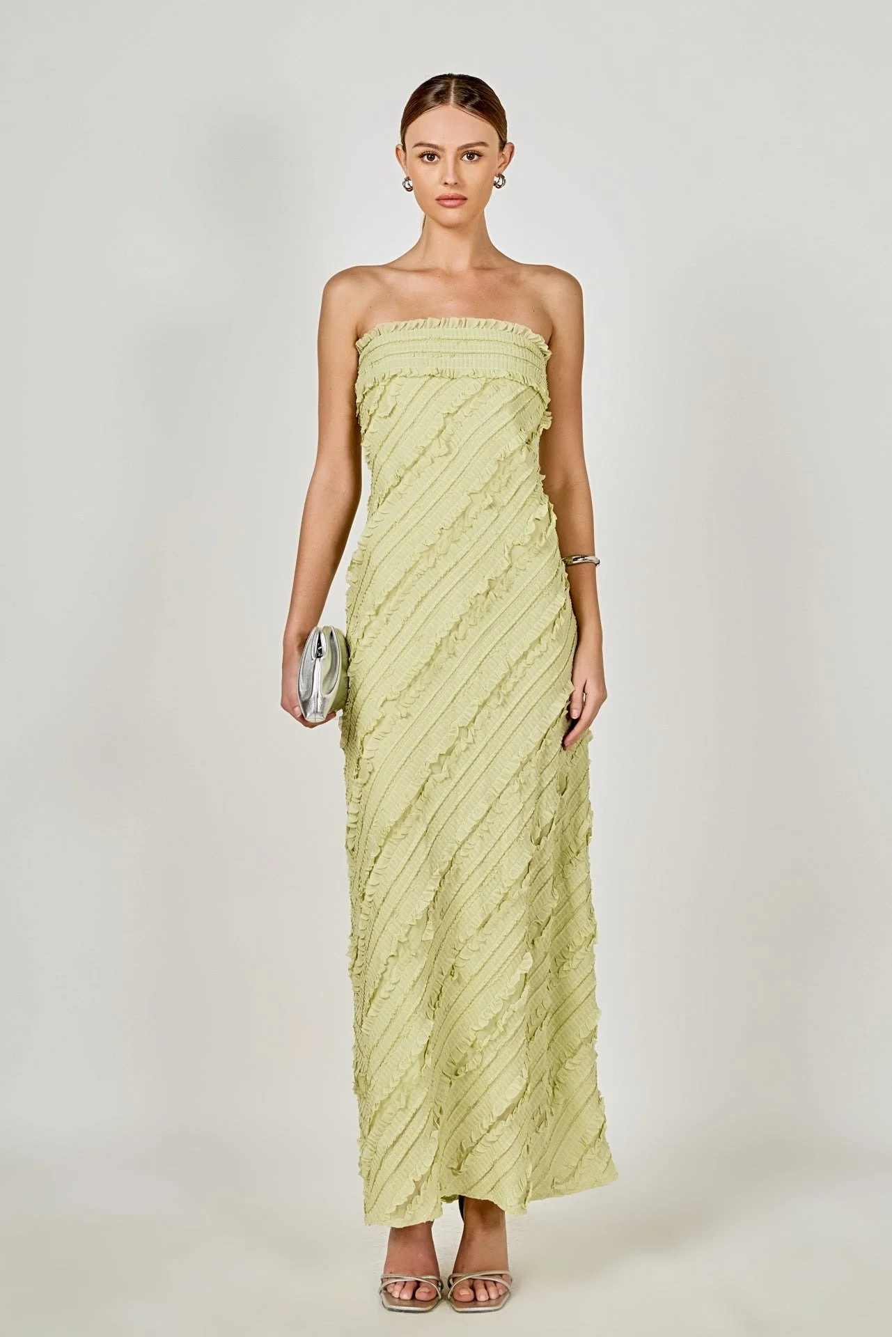 Strapless Textured Column Maxi Dress Pistachio