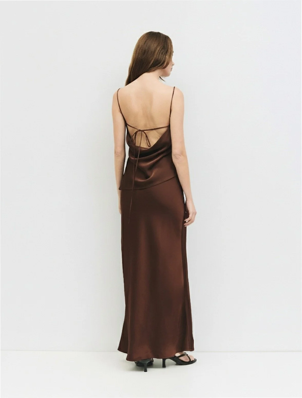 The Elena Satin Top Brown