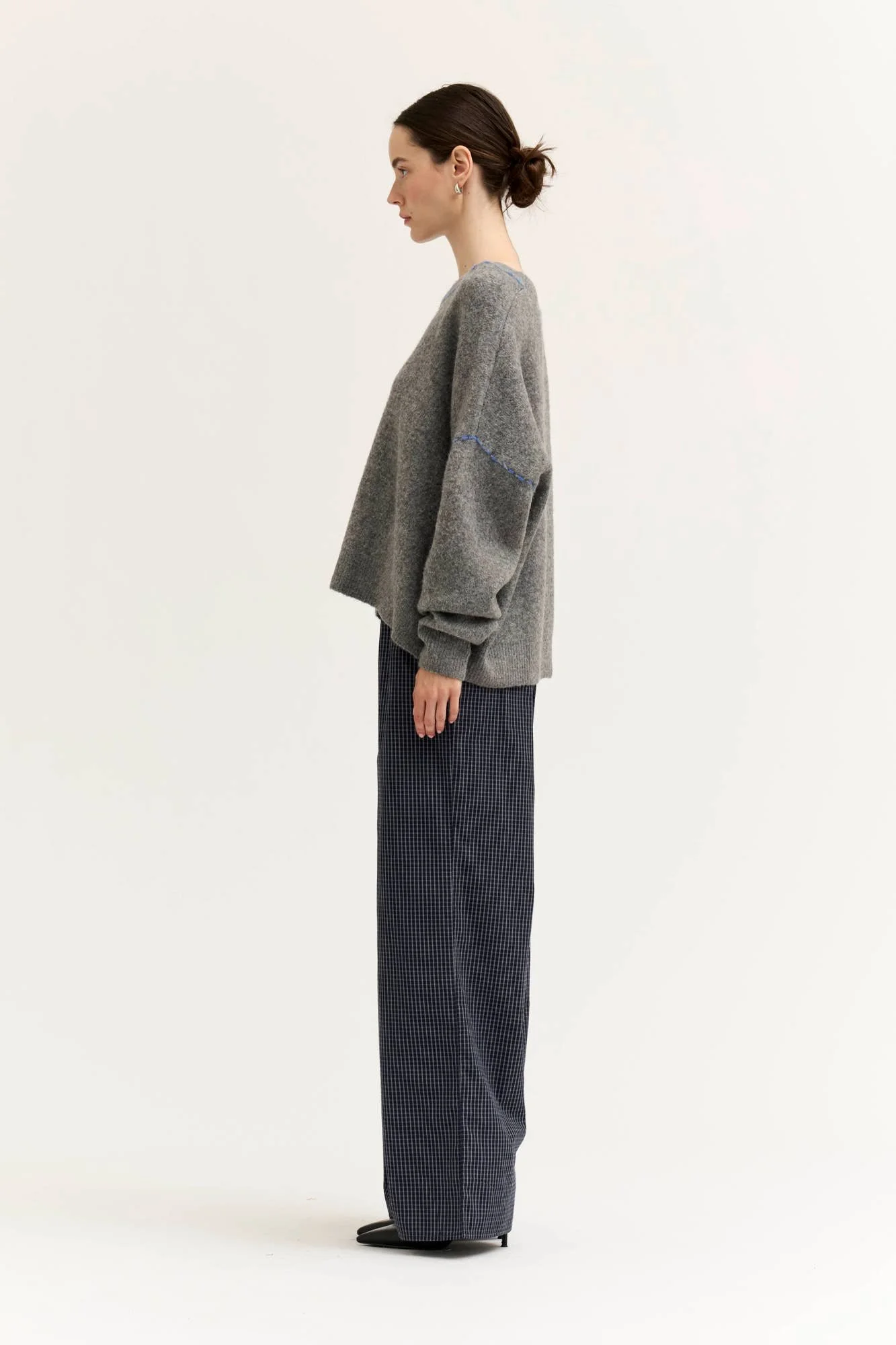 Thread Detail Boxy Sweater Gray with Cobalt