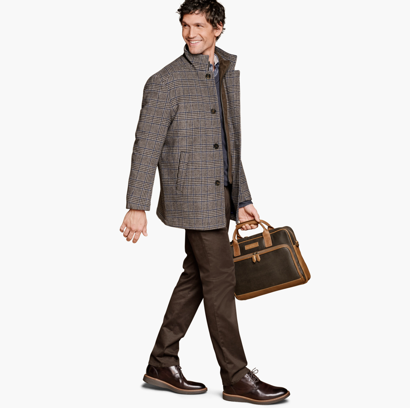 Johnston & Murphy Upton Car Coat Brown Plaid
