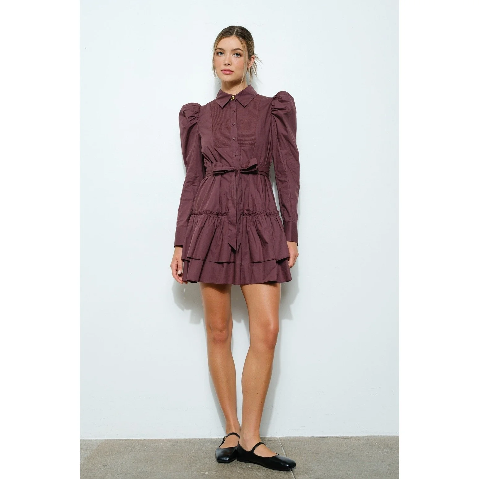 plum dress mini MORE TO COME Vivika Mini Dress in Burgundy