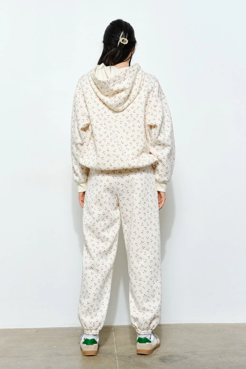 Beverly Cherry Print Hoodie Cream