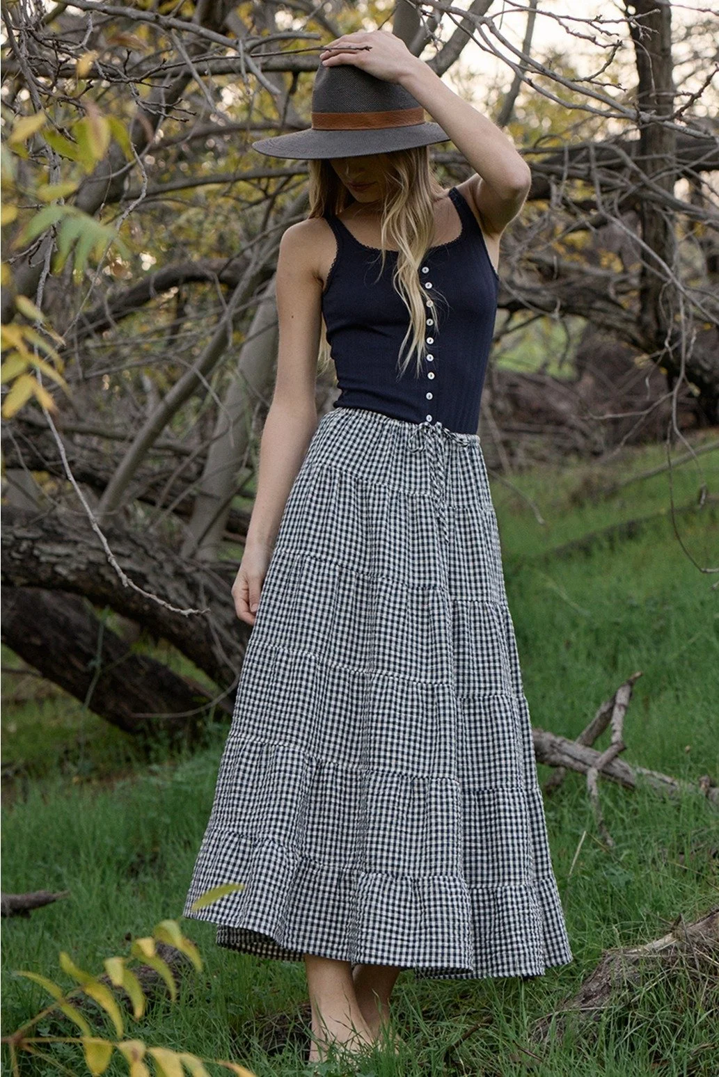 Pointelle Ribbed Button Front Cami Navy