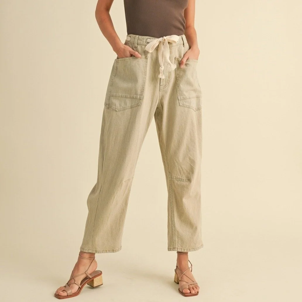 Engineer Stripe Belted Pants Blue & Cream