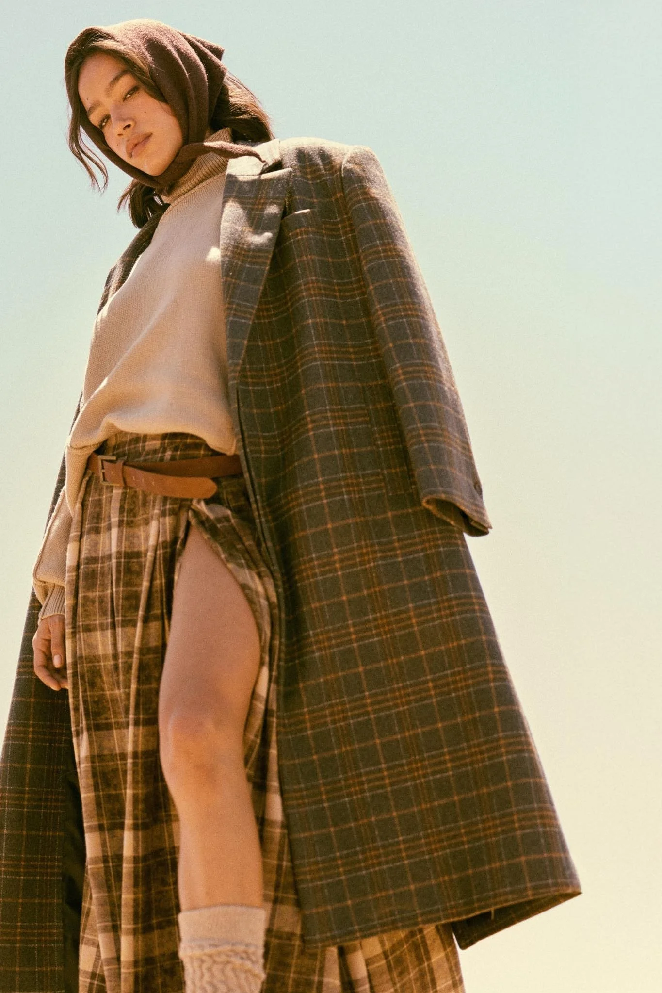 Double Breasted Overcoat Charcoal Plaid