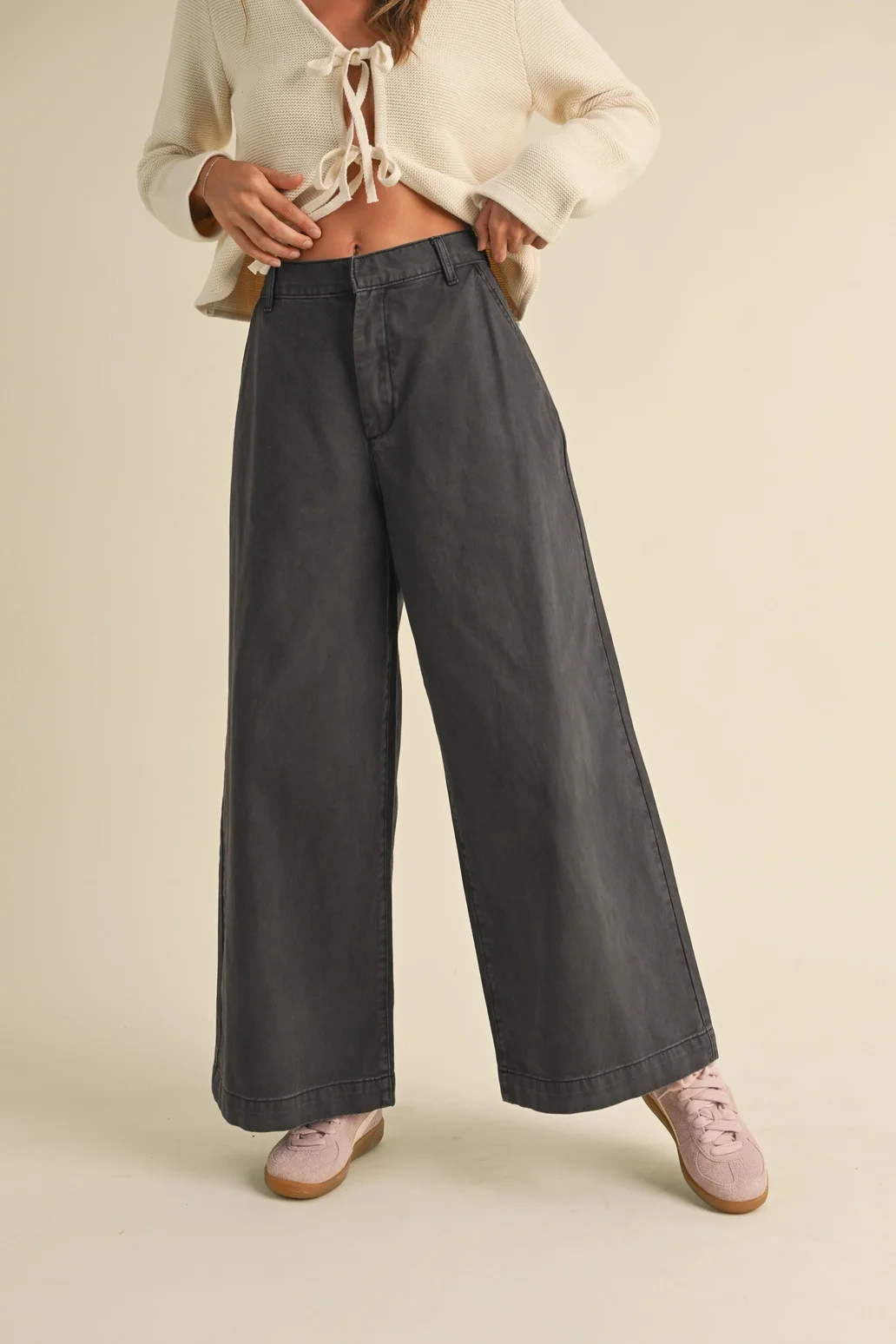 Cotton Wide Leg Pants Charcoal