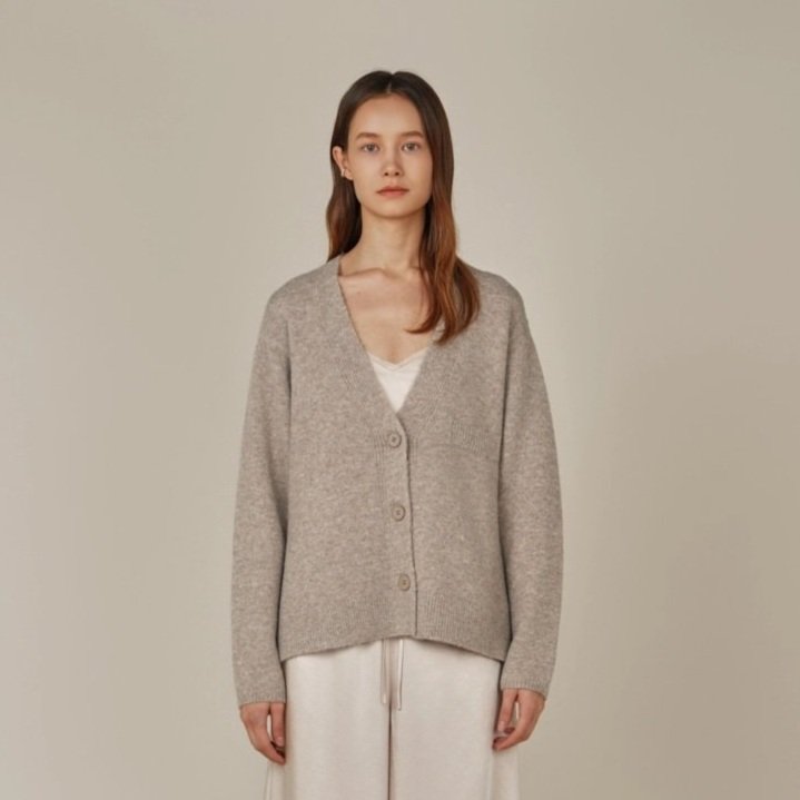 Side Vent V-neck Cardigan Sweater Dark Greige