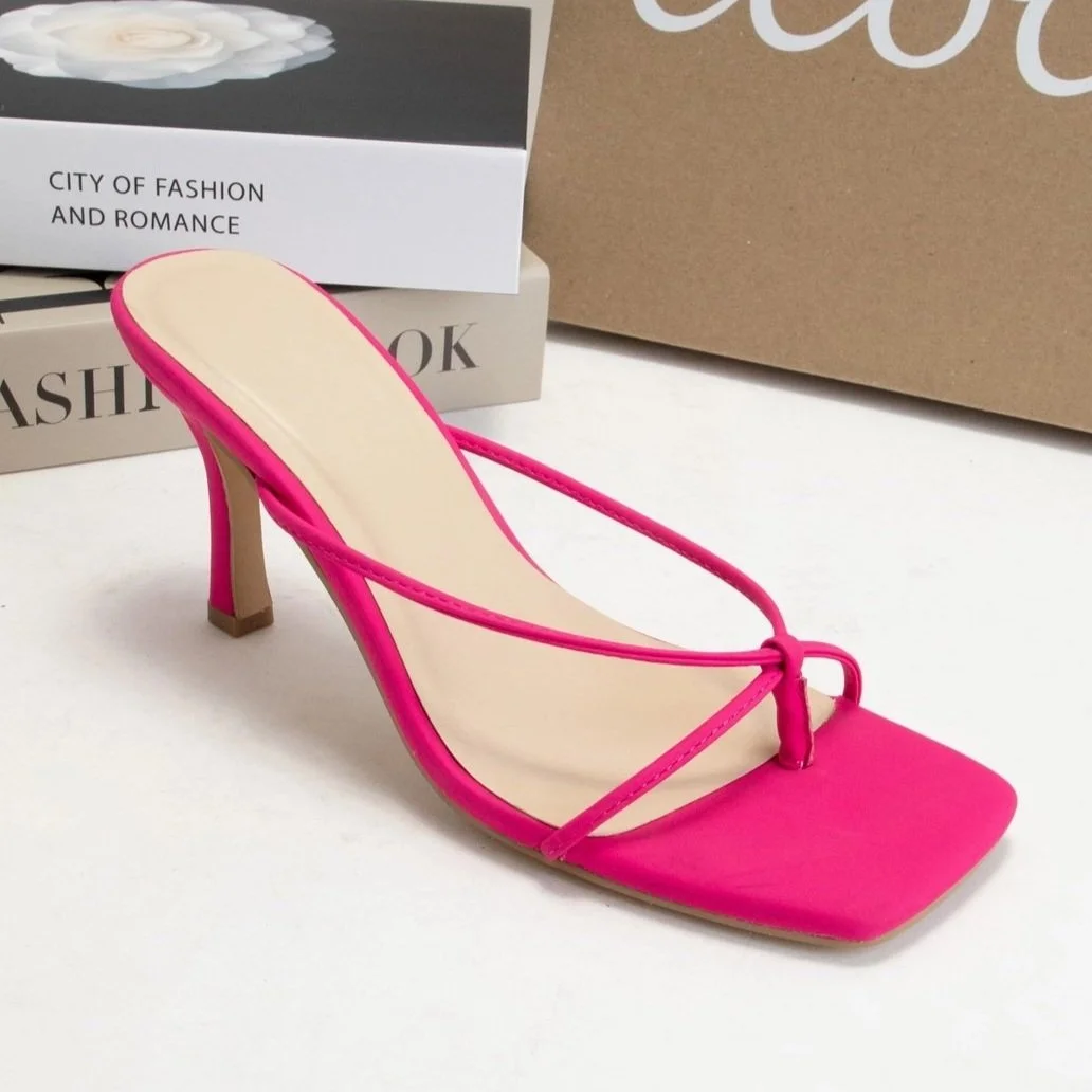 Dovie Strappy Thong Kitten Heels Hot Pink