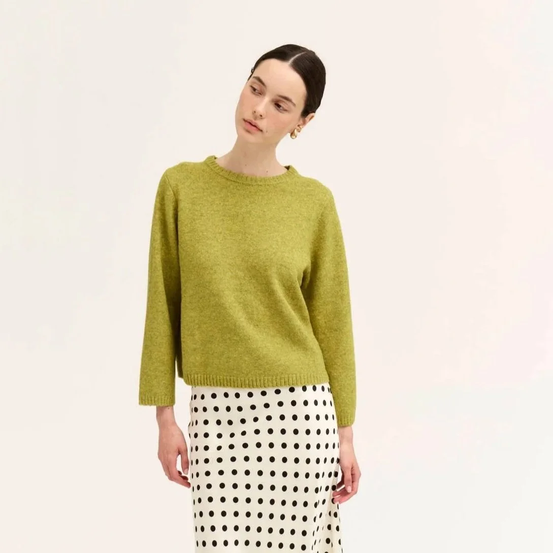 3/4 Sleeve Crew Neck Sweater Citron