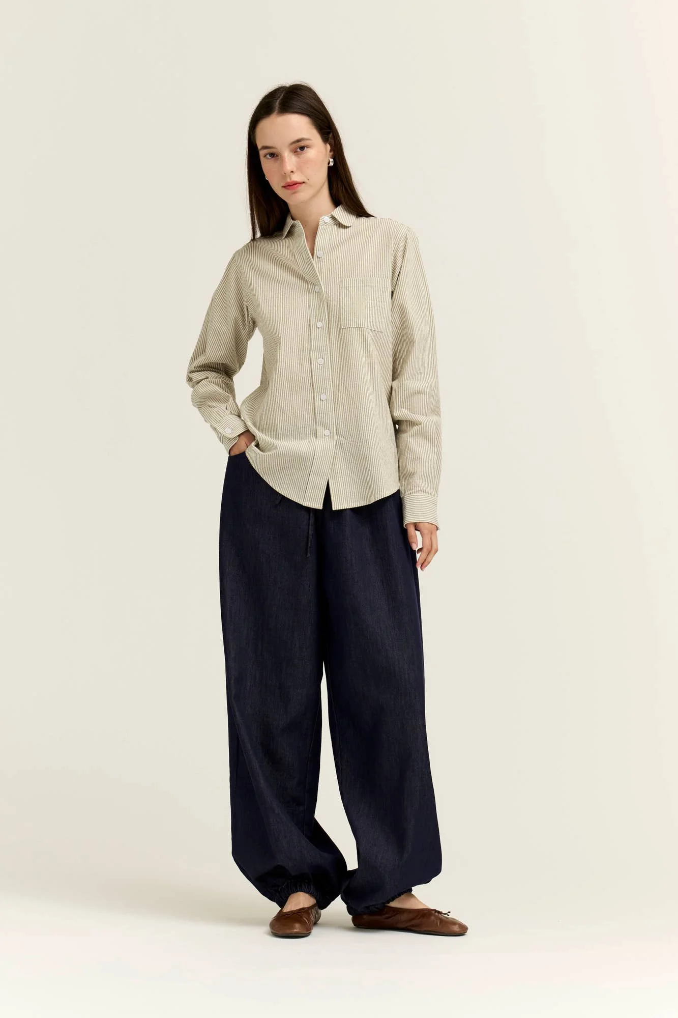 Poplin Striped Button Down Regular Fit Dry Herb