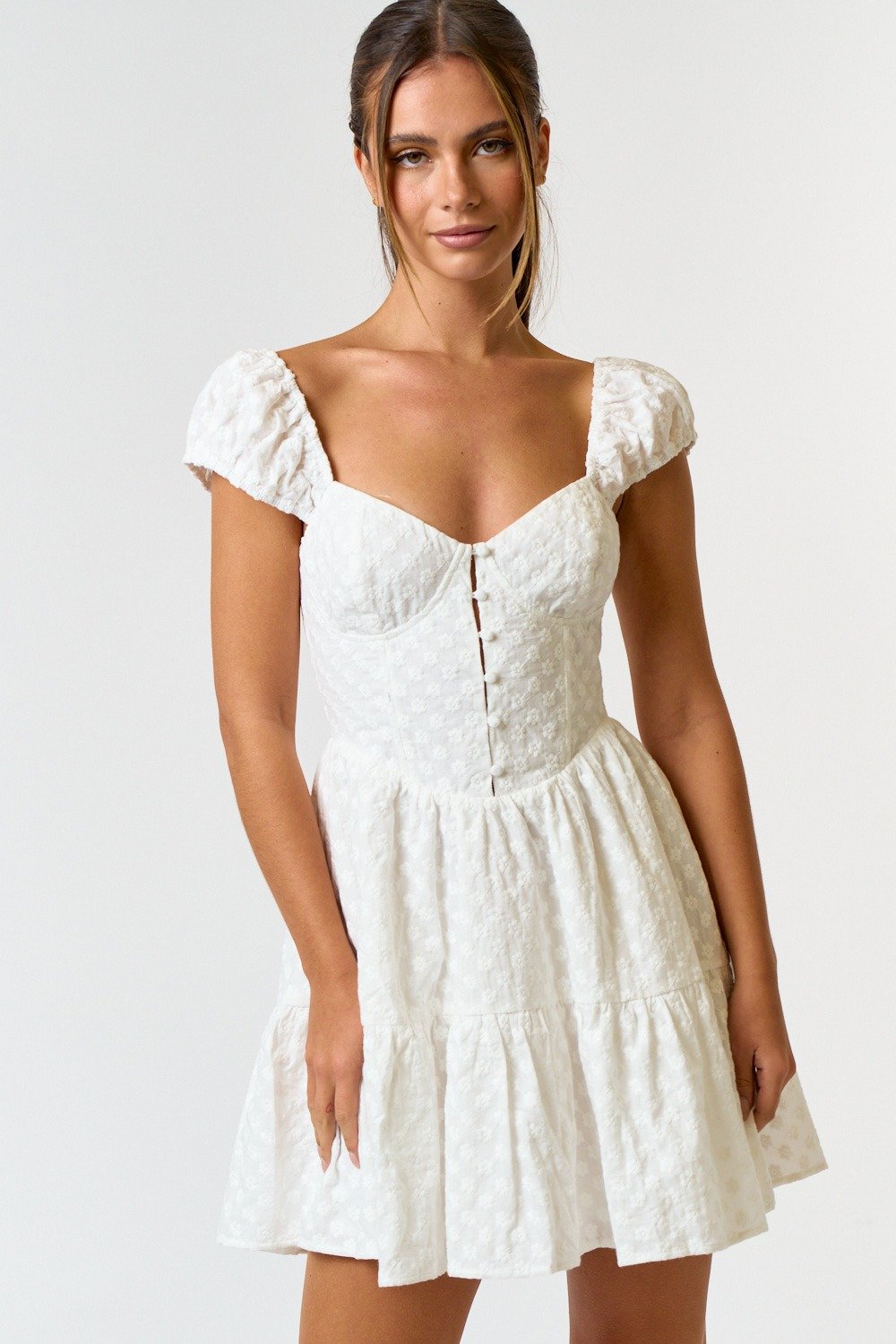 Corset Eyelet Mini Dress Off White
