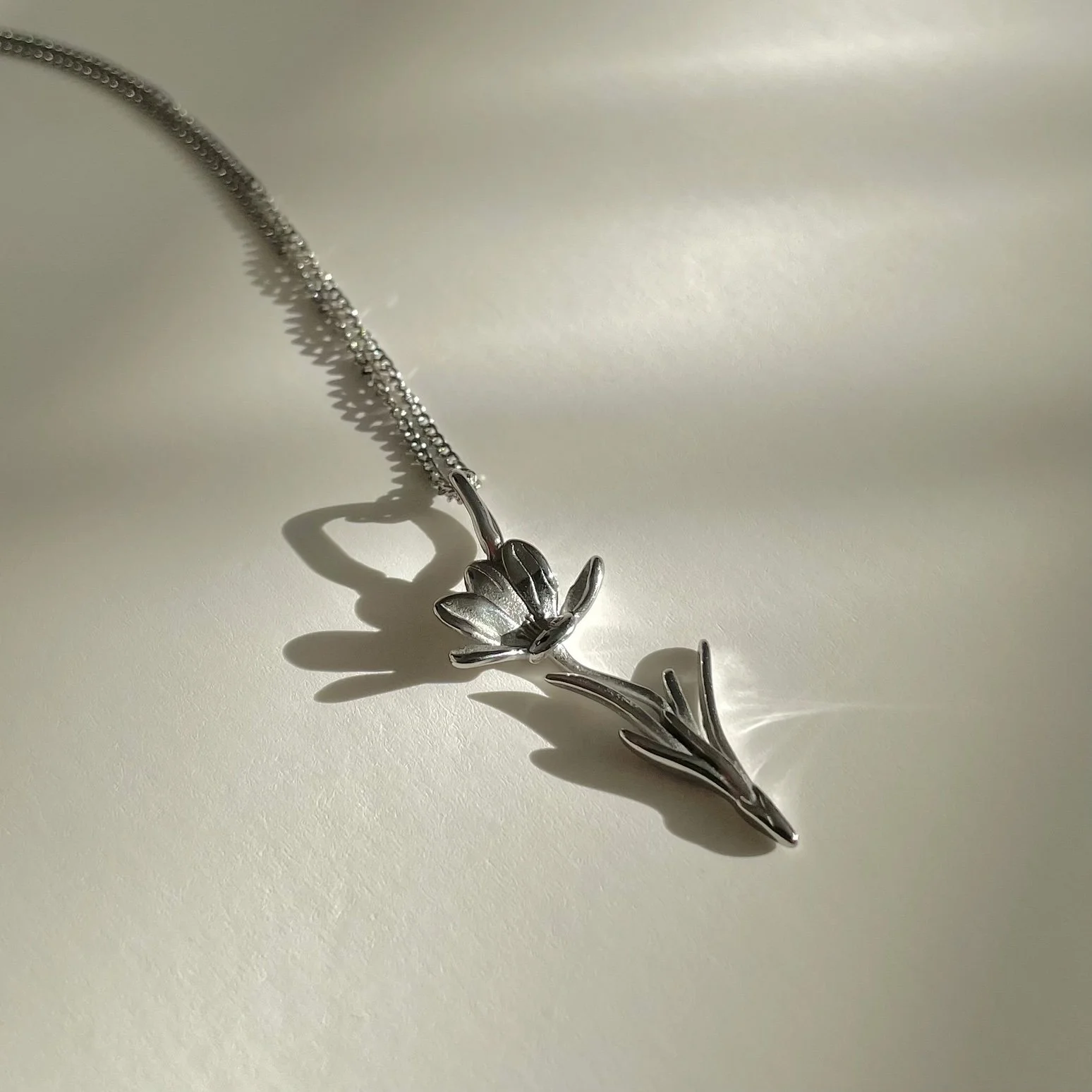 Silver Crocus Flower Necklace