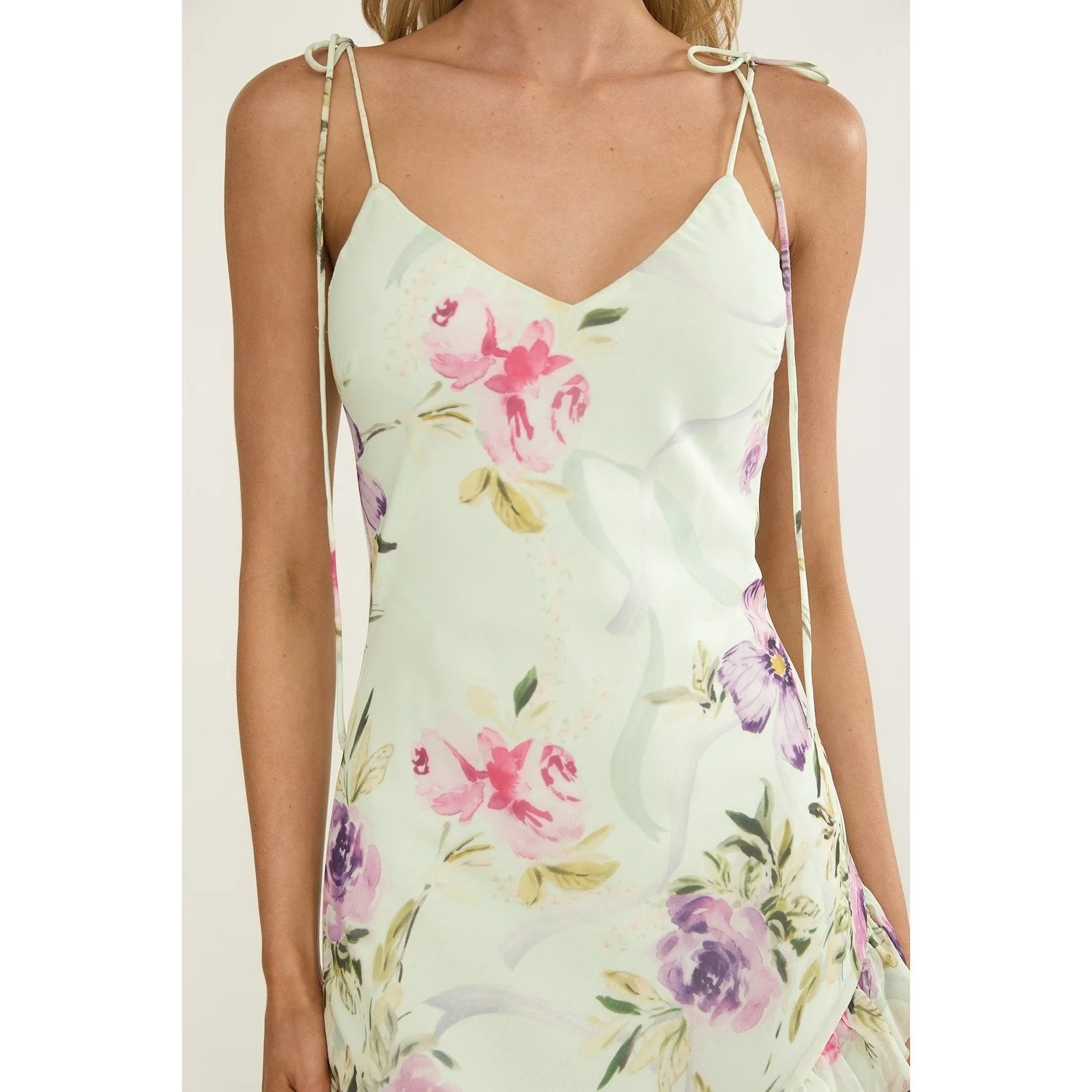 Tiered V-neck Maxi Dress Mint Floral