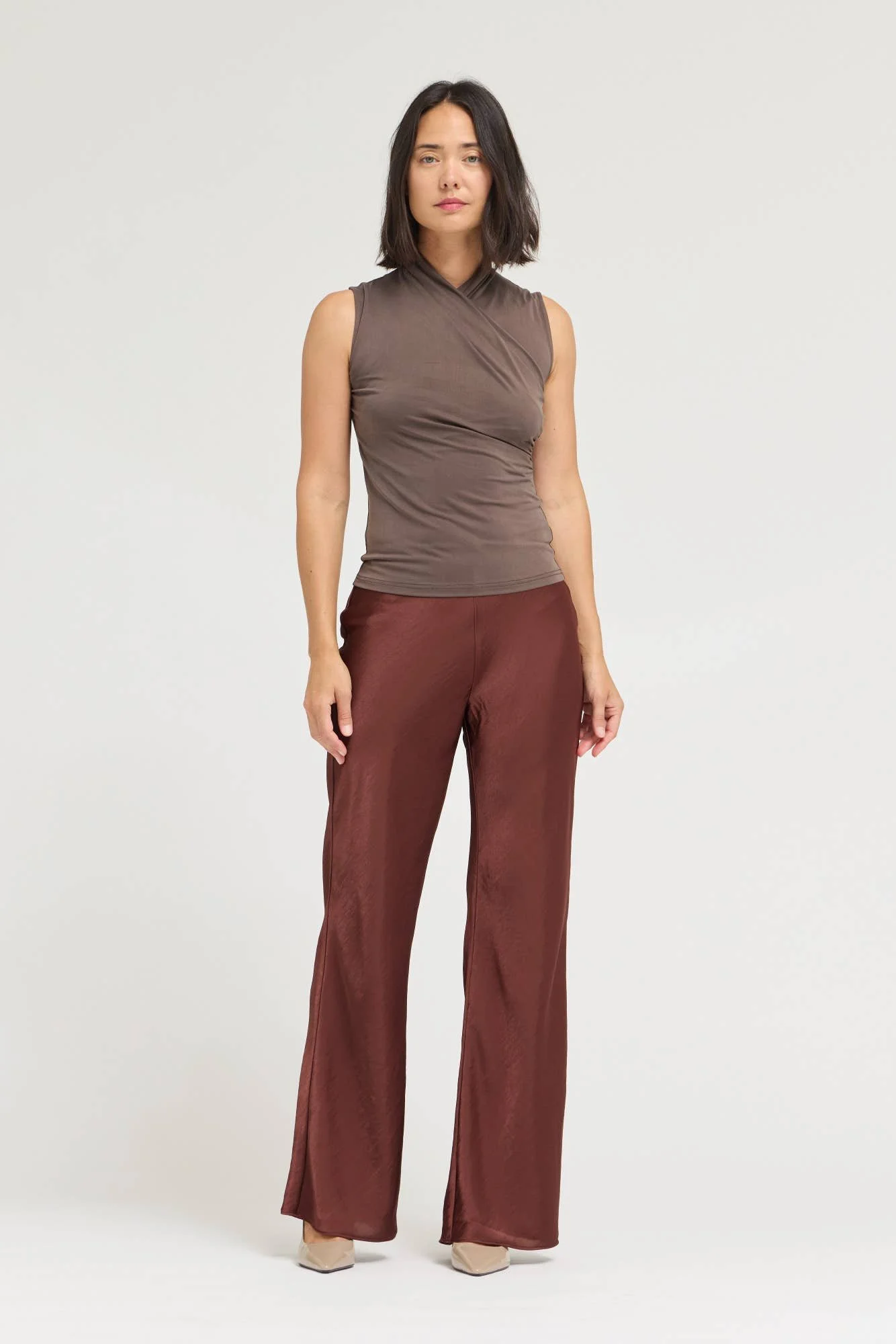 Fluid Bias Satin Pant Aubergine