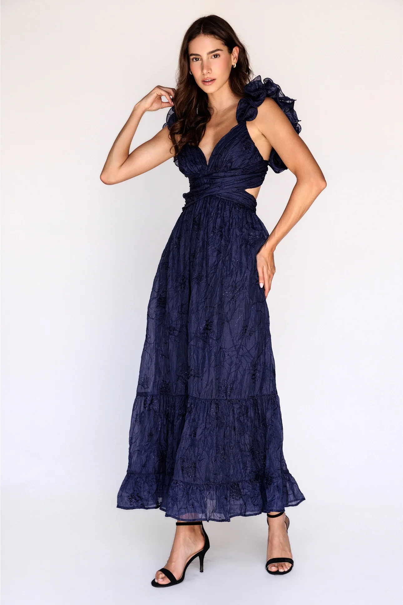 Julietta Maxi Dress Navy Embroidered Floral