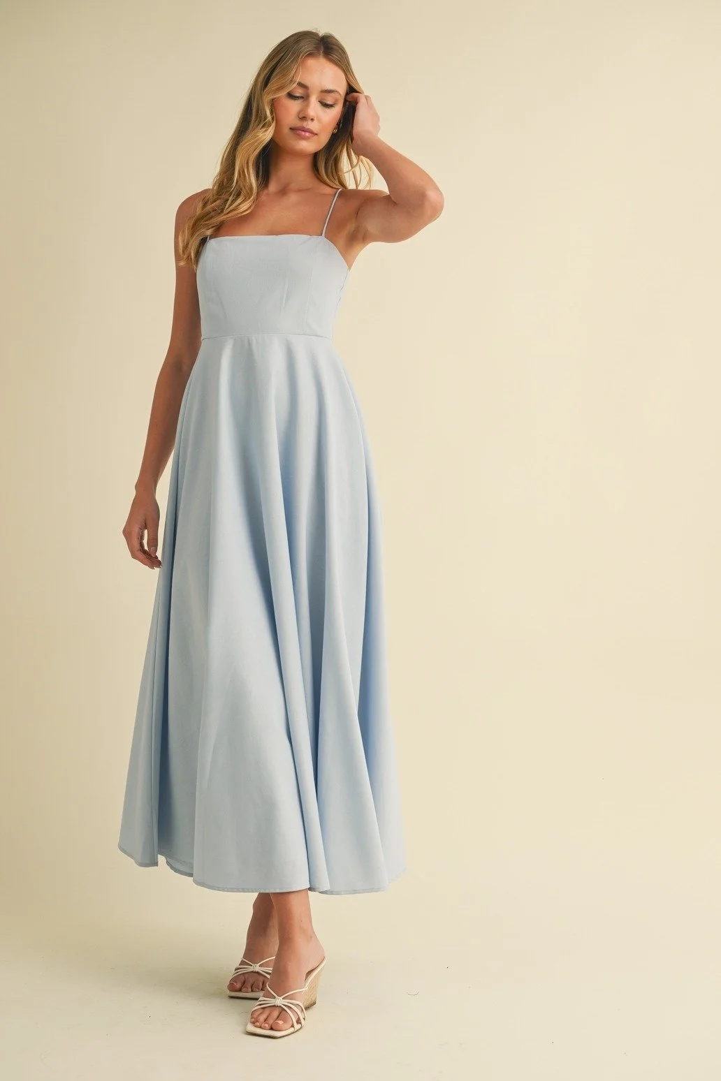 Linen A-line Maxi Dress Light Blue
