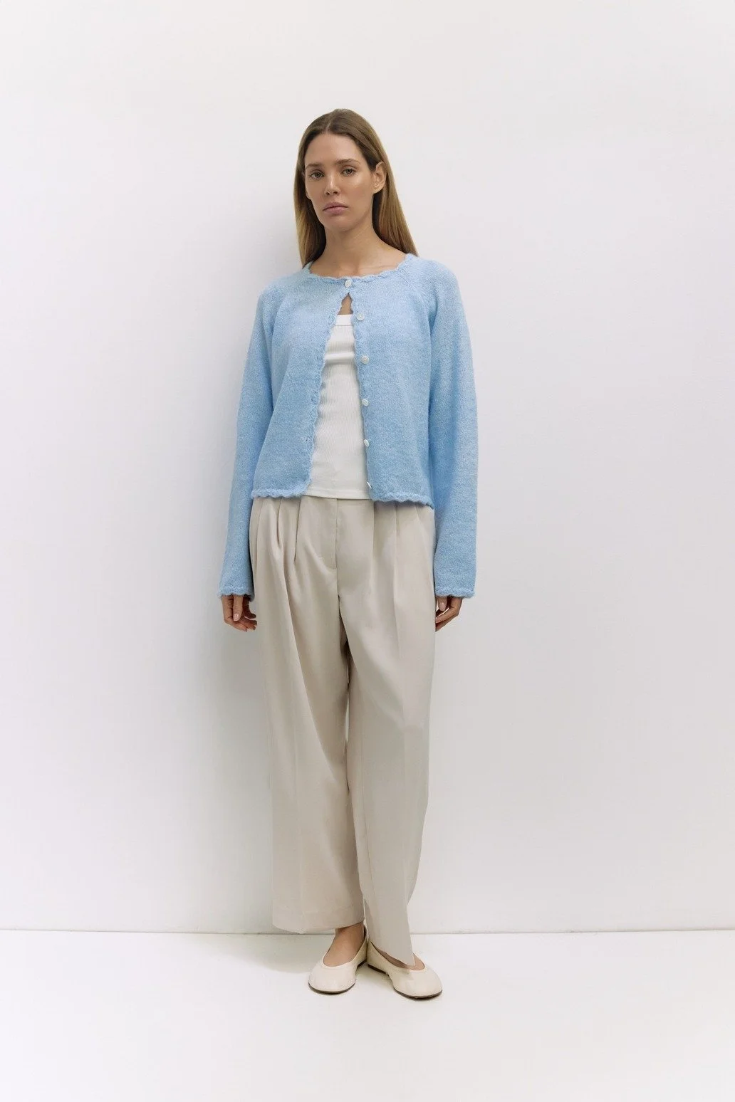 The Tiffany Scalloped Cardigan Baby Blue