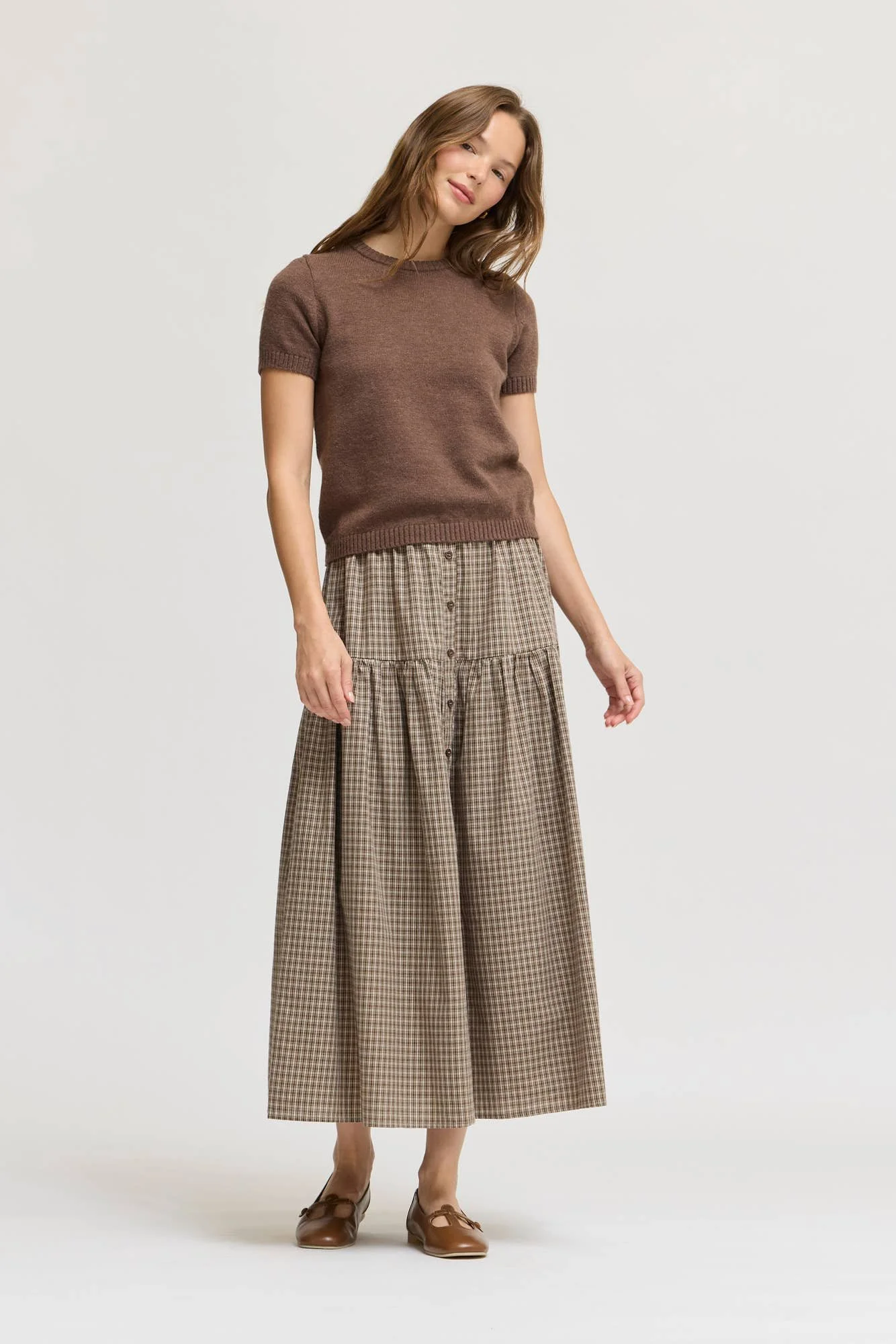 Short Sleeve Knit Sweater Top Chocolate