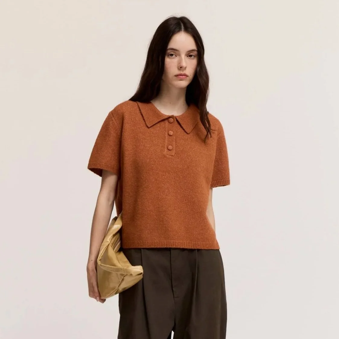 Short Sleeve Boxy Sweater Polo Cider